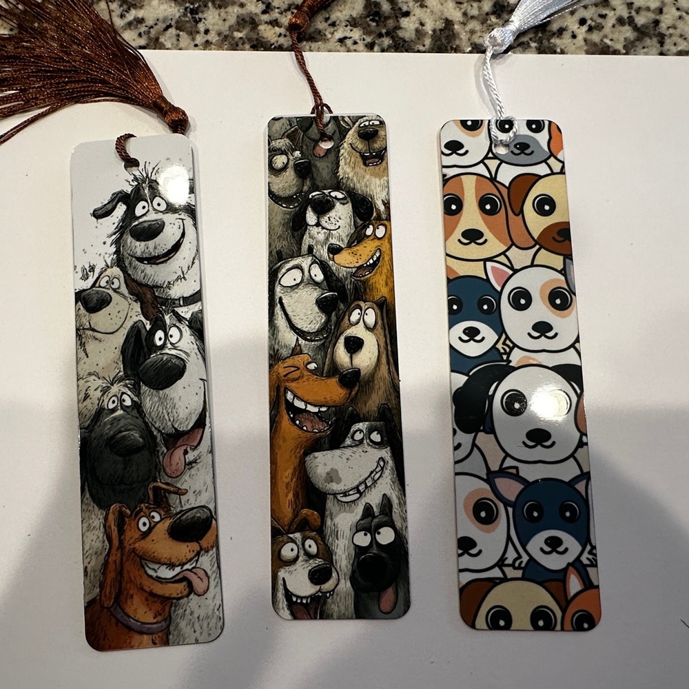 3 Dog Illustration Metal Bookmarks